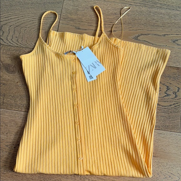 Zara Yellow Ribbed Button-Front Midi Dress - Picture 6 of 7